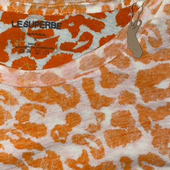 Le Superbe  Leopard  Print Tee Size L Citrus Orange - Picture 3 of 7